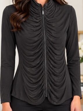 Sympli brand black jacket with ruched detailing